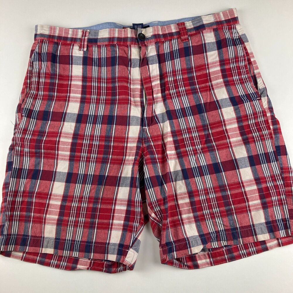 Chaps Mens Shorts Size 36 Red Plaid Cotton Casual Flat Front Preppy
